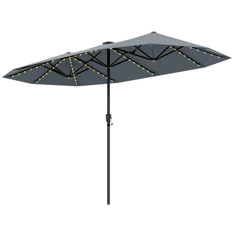 Podwójny parasol ogrodowy z korbką i lampkami LED
