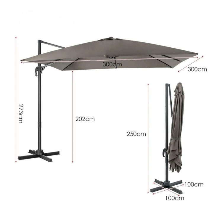 Parasol tarasowy 3m z obrotem 360° szary