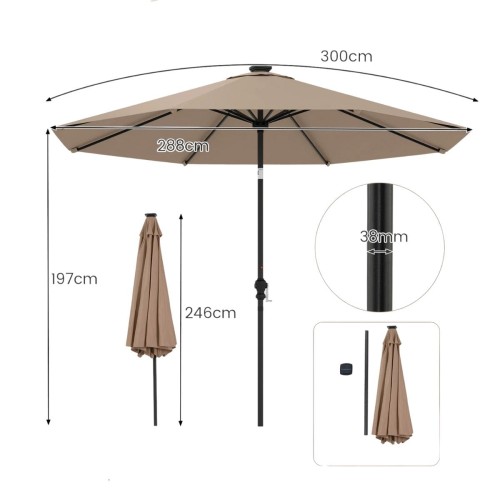 Parasol ogrodowy z korbką i kolorowymi lampkami LED