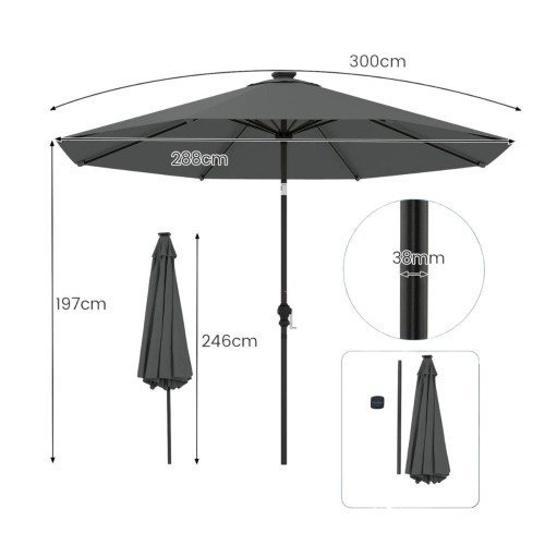 Parasol ogrodowy z korbką i kolorowymi diodami LED