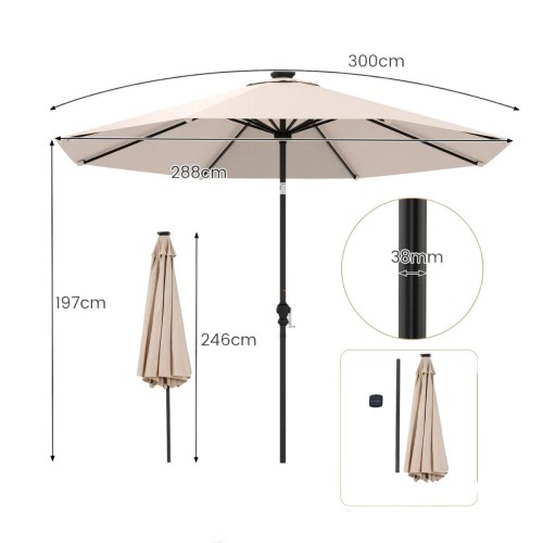 Parasol ogrodowy z korbką i kolorowymi diodami LED