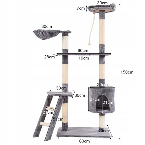 6-poziomowy drapak dla kota legowisko wieża 150cm