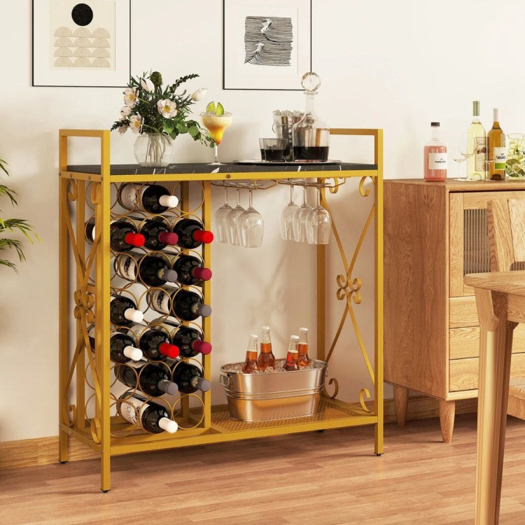 Metalowy stojak na wino z uchwytem na kieliszki boczny stolik