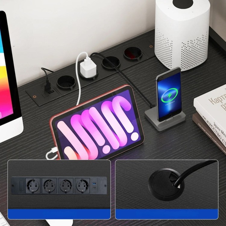 Modułowe biurko komputerowe ze stacją ładującą i oświetleniem LED