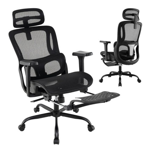 Ergonomiczne krzesło biurowe z wysuwanym podnóżkiem