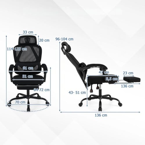 Ergonomiczne krzesło biurowe z wysuwanym podnóżkiem