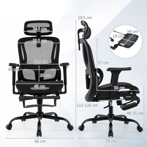 Ergonomiczne krzesło biurowe z wysuwanym podnóżkiem