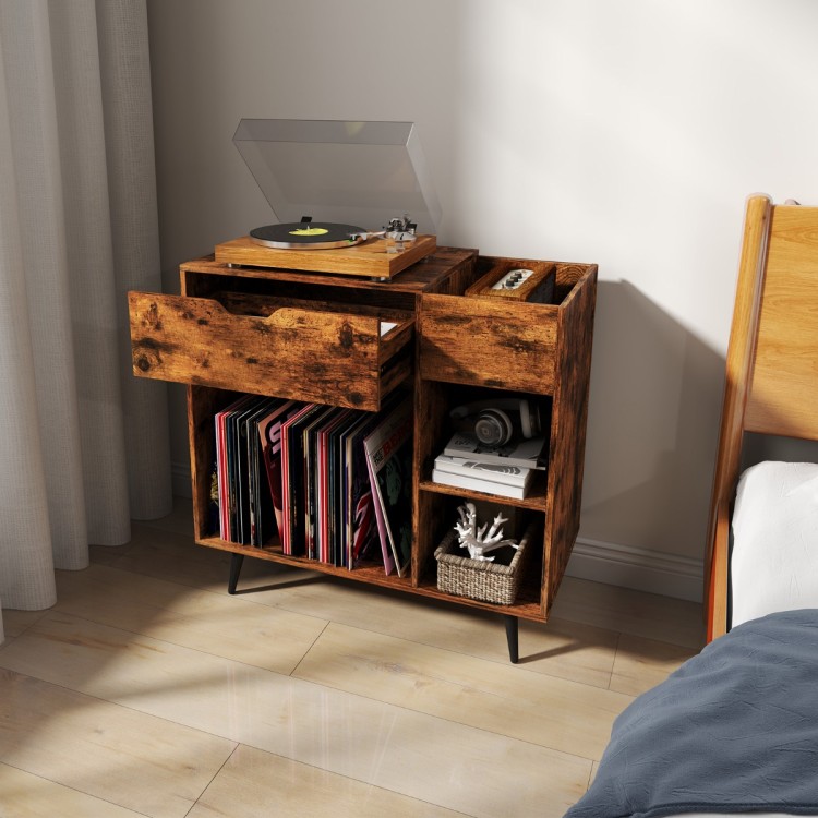 Komoda na gramofon i płyty winylowe z gniazdem AC i USB
