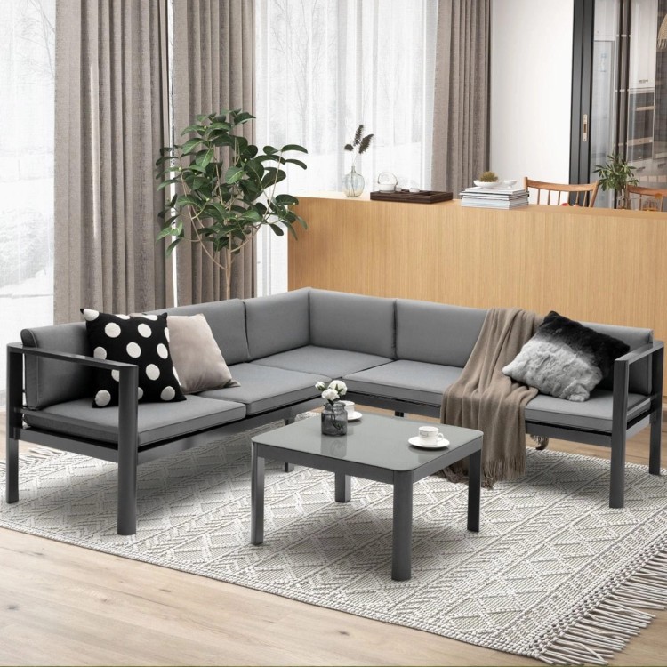 Narożna sofa ogrodowa z regulacją oparcia i stolikiem kawowym