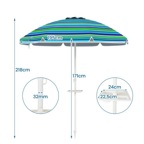 Parasol plażowy z półką na napoje 195 cm