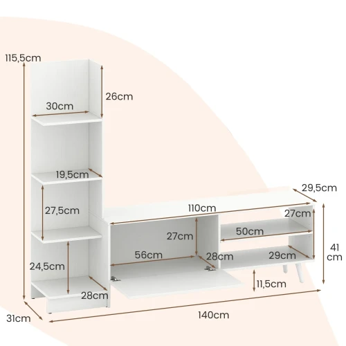 Szafka RTV z słupkiem biała 140 x 31 x 115,5 cm