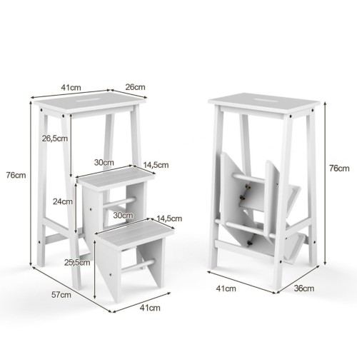 Domowa drabinka z drewna 3-stopniowy stołek 76 cm biały