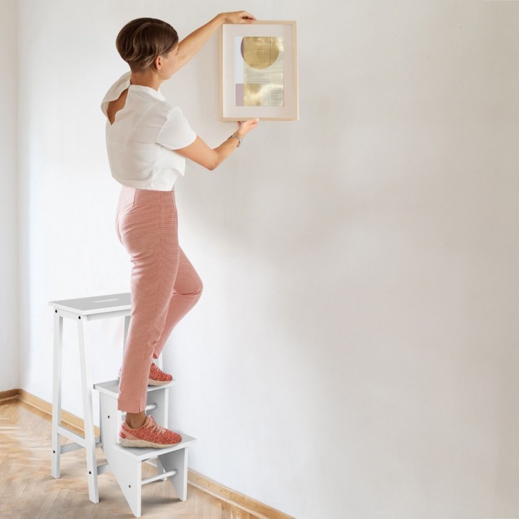 Domowa drabinka z drewna 3-stopniowy stołek 76 cm biały