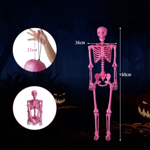 Dekoracja szkielet naturalnej wielkości na Halloween 160 cm Różowy