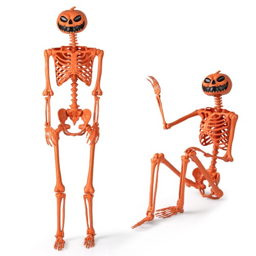 Dekoracja szkielet naturalnej wielkości na Halloween 160 cm Pomarańczowy
