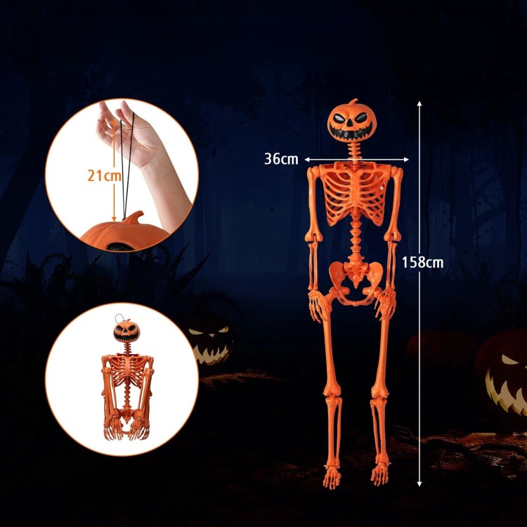 Dekoracja szkielet naturalnej wielkości na Halloween 160 cm Pomarańczowy
