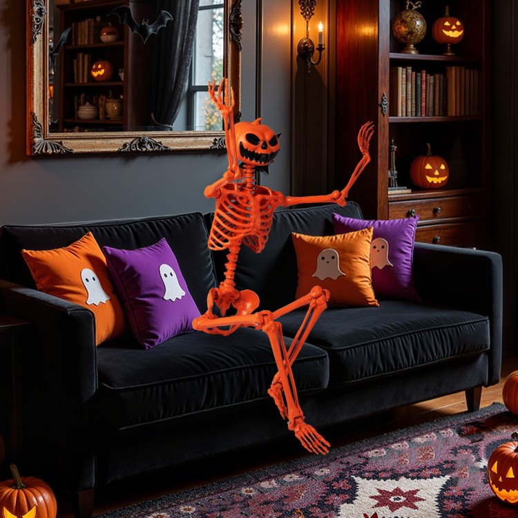 Dekoracja szkielet naturalnej wielkości na Halloween 160 cm Pomarańczowy