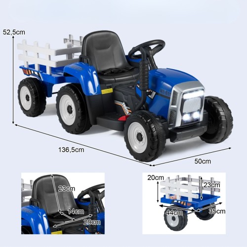 Dziecięcy traktor elektryczny z odłączaną przyczepą