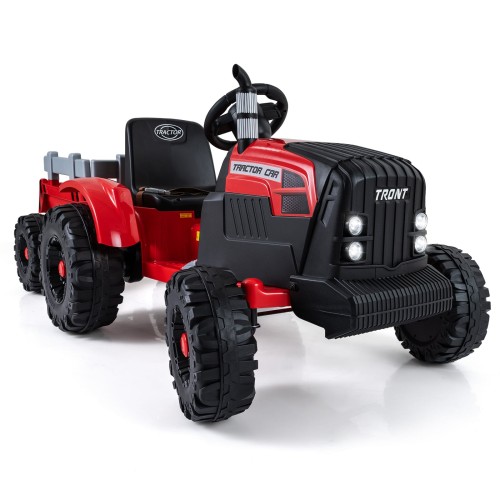 Dziecięcy traktor elektryczny z przyczepą czerwony