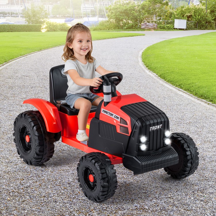 Dziecięcy traktor elektryczny z przyczepą czerwony