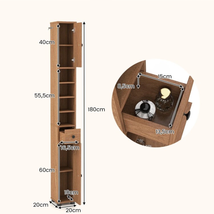 Wąska stojąca szafka łazienkowa brązowa