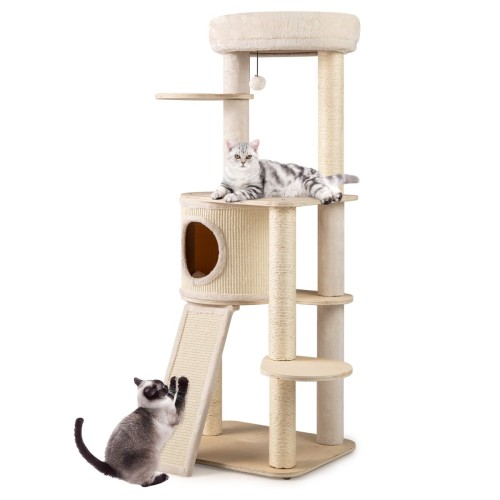 Drapak drewniany z domkiem i platformami 143 cm