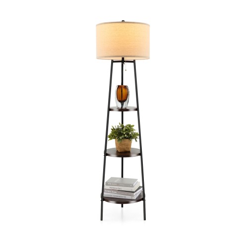 Lampa podłogowa z abażurem i półkami