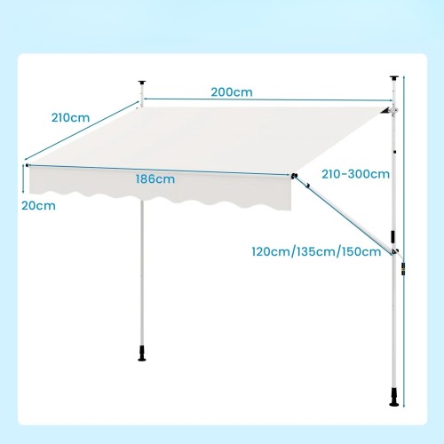 Markiza balkonowa bez wiercenia 200 cm biała
