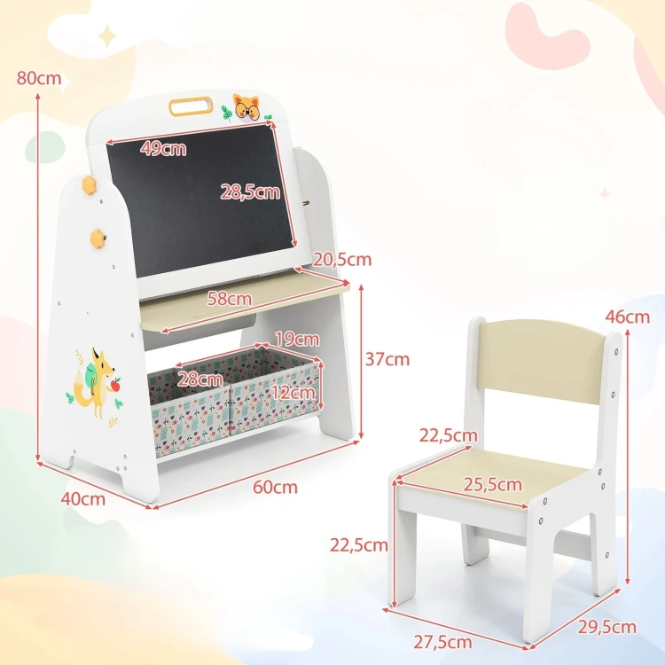 Dziecięcy stolik z tablicą magnetyczną i krzesłem