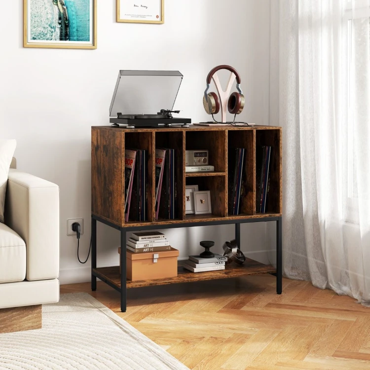 Stojak na gramofon ze stacją ładującą i schowkiem
