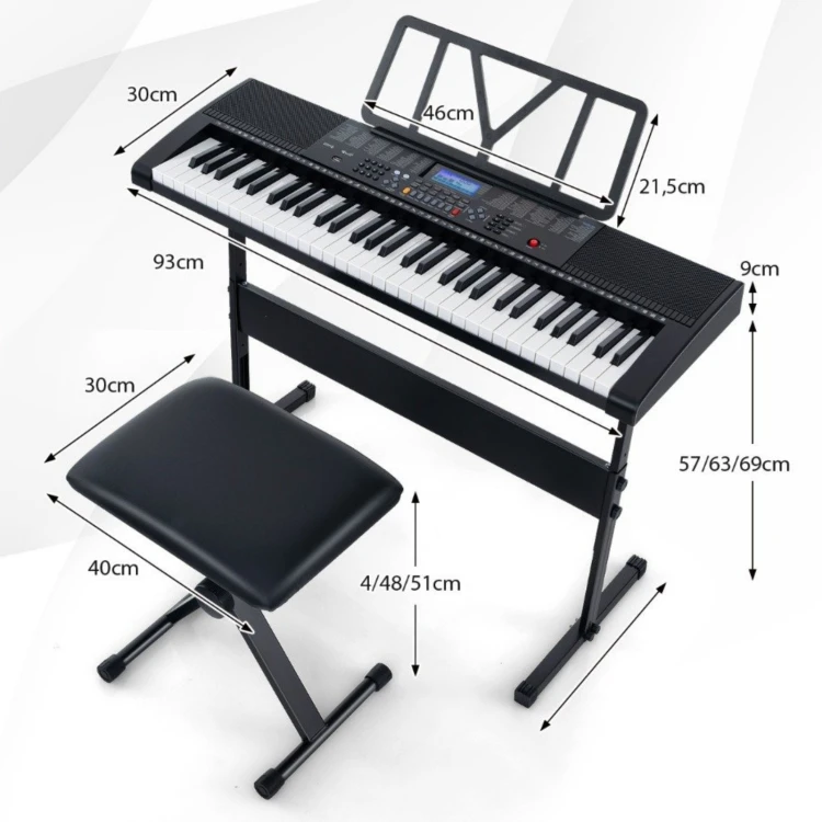 Elektroniczne pianino z podstawką i stołkiem