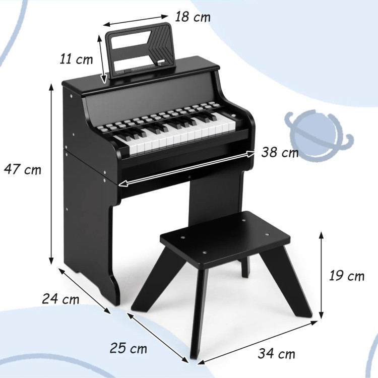 Mały dziecięcy keyboard cyfrowy z taboretem czarny
