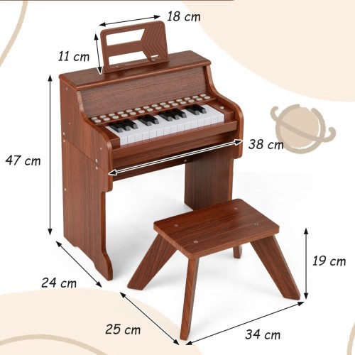 Mały dziecięcy keyboard cyfrowy z taboretem brązowy