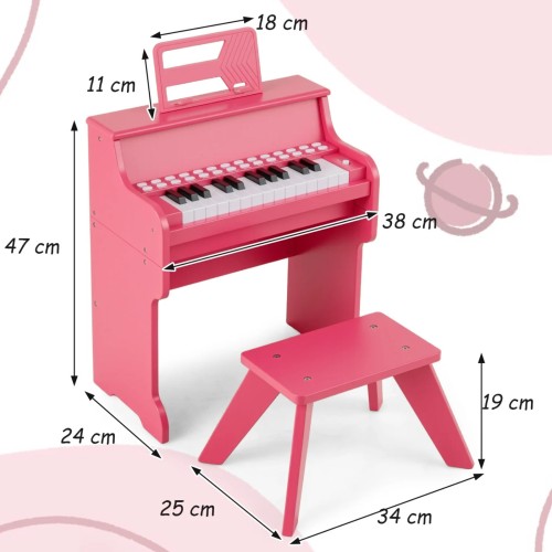 Mały dziecięcy keyboard cyfrowy z taboretem różowy