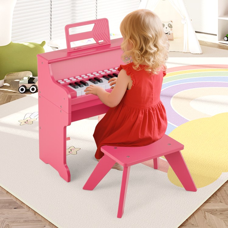 Mały dziecięcy keyboard cyfrowy z taboretem różowy