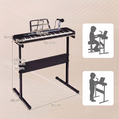 61-klawiszowy keyboard dla dzieci z regulowanym statywem