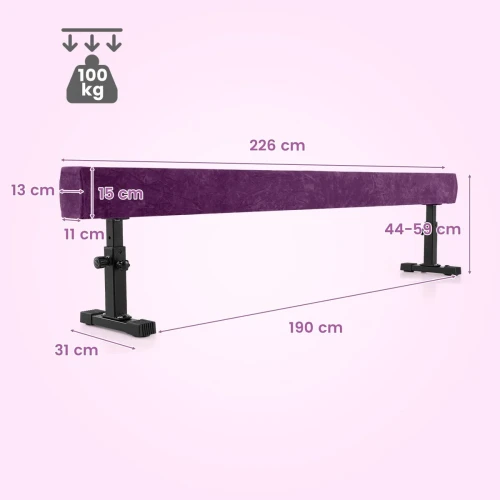 Regulowana belka gimnastyczna 226 cm fioletowa