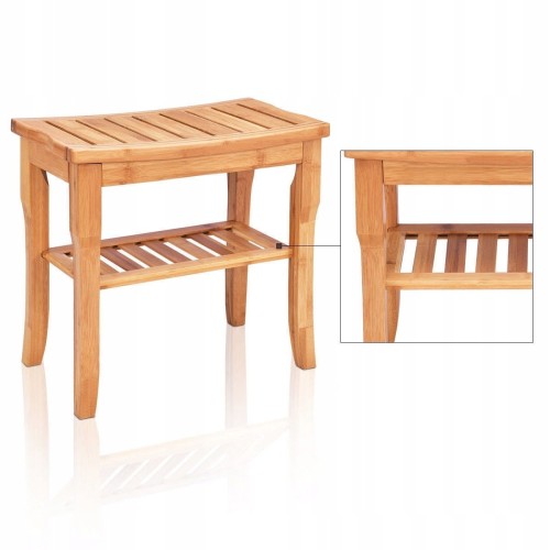 Taboret łazienkowy bambusowy z półeczką
