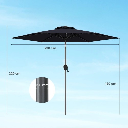 Parasol ogrodowy z korbką i regulacją 230 cm czarny