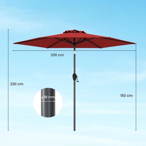 Parasol ogrodowy z korbką i regulacją 230 cm czerwony