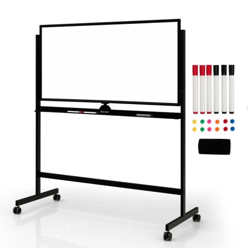Podwójna tablica magnetyczna z akcesoriami czarna 126 x 59 x 145-165 cm
