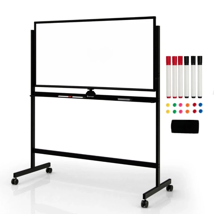 Podwójna tablica magnetyczna z akcesoriami czarna 126 x 59 x 145-165 cm
