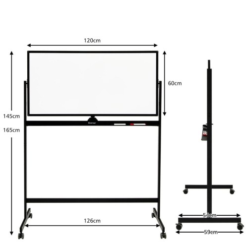 Podwójna tablica magnetyczna z akcesoriami czarna 126 x 59 x 145-165 cm