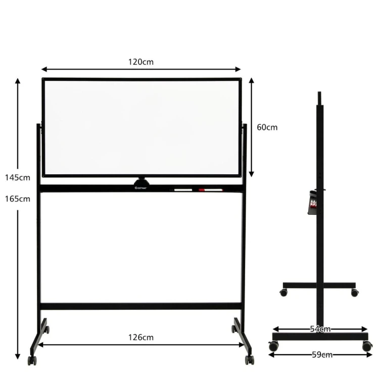 Podwójna tablica magnetyczna z akcesoriami czarna 126 x 59 x 145-165 cm