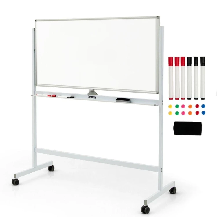 Podwójna tablica magnetyczna z akcesoriami 126 x 59 x 145-165 cm