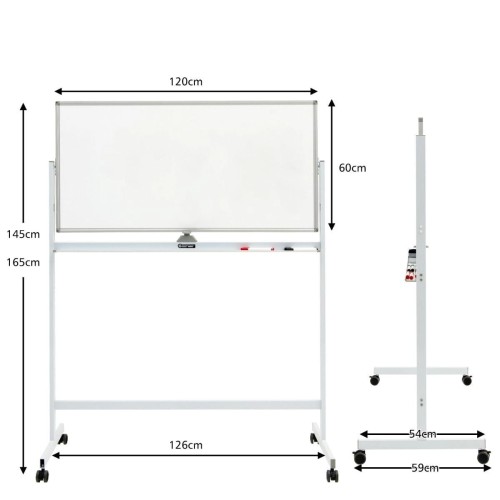 Podwójna tablica magnetyczna z akcesoriami 126 x 59 x 145-165 cm