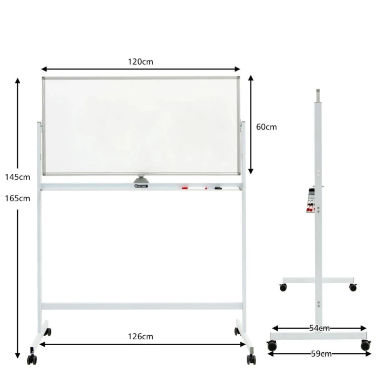 Podwójna tablica magnetyczna z akcesoriami 126 x 59 x 145-165 cm