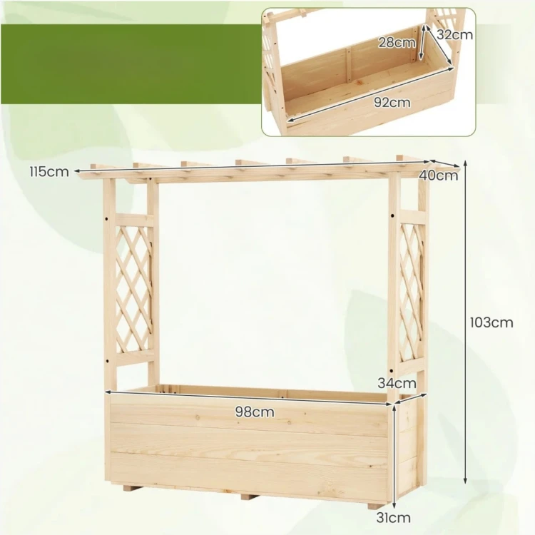Pergola do sadzenia roślin z kratą i daszkiem dla pnączy