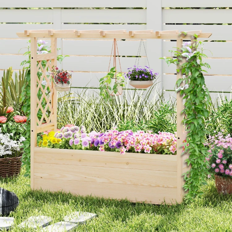 Pergola do sadzenia roślin z kratą i daszkiem dla pnączy