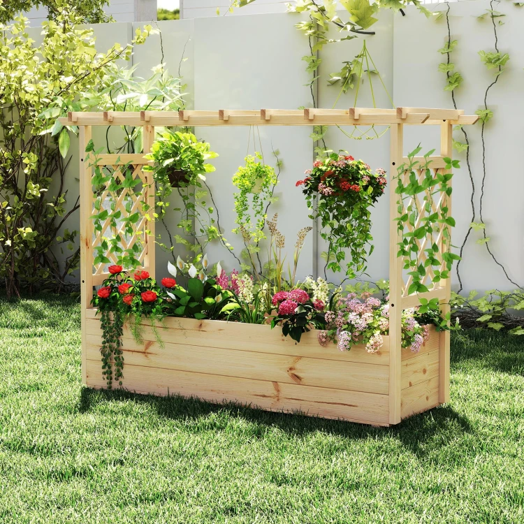 Duża pergola do sadzenia roślin z kratką i daszkiem
